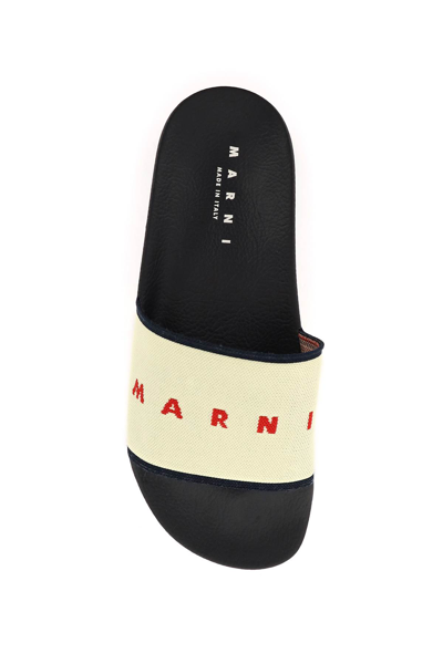 Shop Marni Logo Slides In Neutrals/black