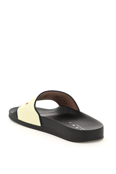 Shop Marni Logo Slides In Neutrals/black