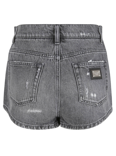 Shop Dolce & Gabbana Rip Detail Denim Shorts In Grey