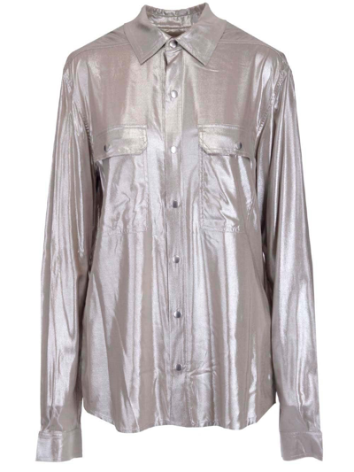 Shop Rick Owens Coated Long-sleeved Shirt In Silver