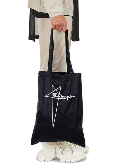 Shop Rick Owens X Champion Logo Embroidered Tote Bag In Black