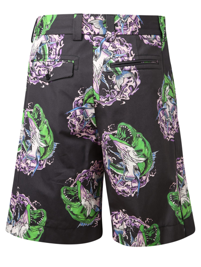 Shop Msgm Graphic-print Straight-leg Shorts In Black/purple