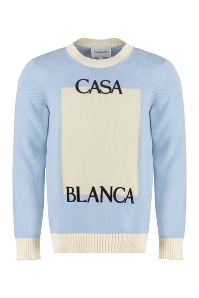 Shop Casablanca Cotton Crew-neck Sweater In Blue/neutrals