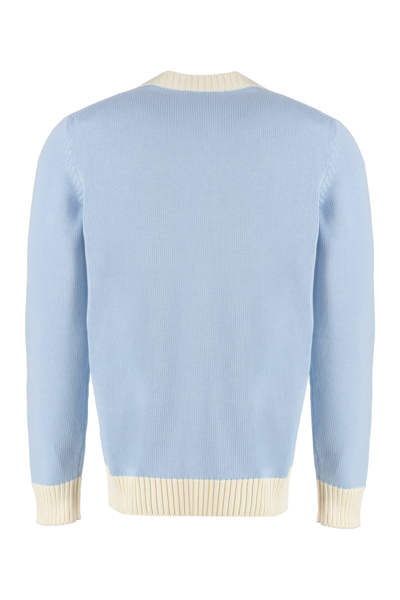 Shop Casablanca Cotton Crew-neck Sweater In Blue/neutrals