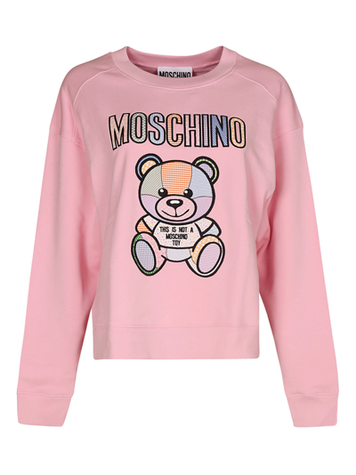 Shop Moschino Bear Logo Ribbed Sweatshirt In Pink