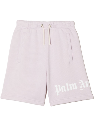 Shop Palm Angels Kids Lilac Sports Shorts With Logo In Purple