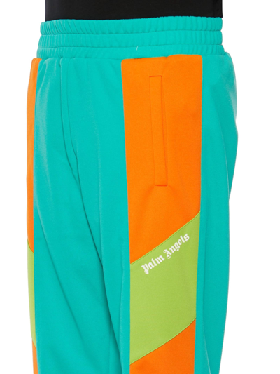 Shop Palm Angels Color Block Track Trousers In Green/orange
