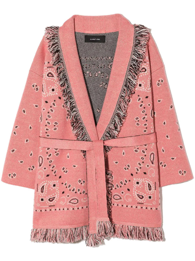 Alanui Kids Pink Bandana Jacquard Icon Cardigan In Pink