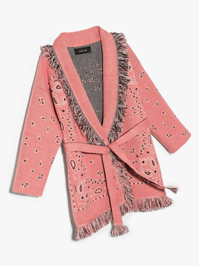 Alanui Kids Pink Bandana Jacquard Icon Cardigan In Pink