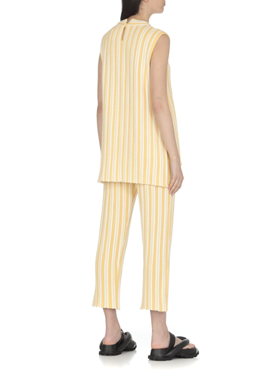 Shop Jil Sander Knitted Pants In Yellow/white
