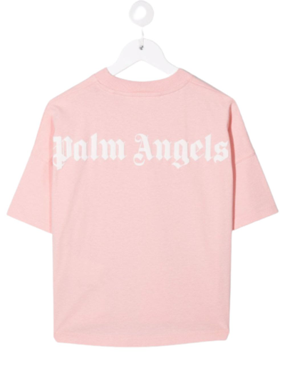 Shop Palm Angels Pink Cotton T-shirt With Logo