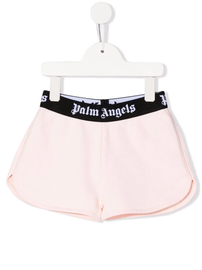 Shop Palm Angels Kids Pink Sports Shorts With Logo Band