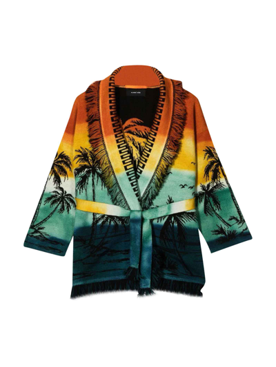 Alanui Icon Jacquard Virgin Wool Cardigan In Multicolour/brown
