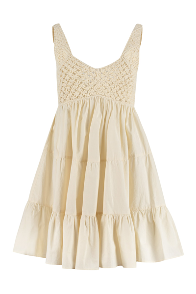 Shop Pinko Sorrento Cotton Mini-dress In Neutrals