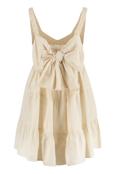 Shop Pinko Sorrento Cotton Mini-dress In Neutrals