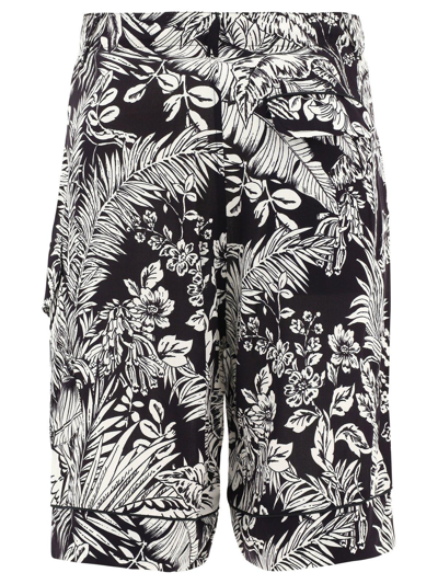 Shop Palm Angels Parrot-print Straight Leg Shorts In Black/white