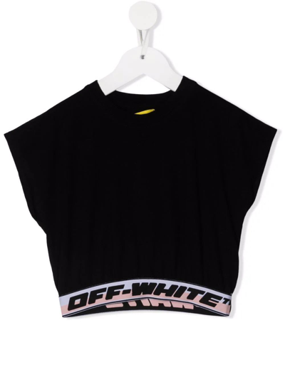 Shop Off-white Kids Black And Pink Industrial Crop Tee Top