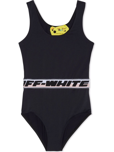 Shop Off-white Kids Black Logo Band One-piece Swimsuit