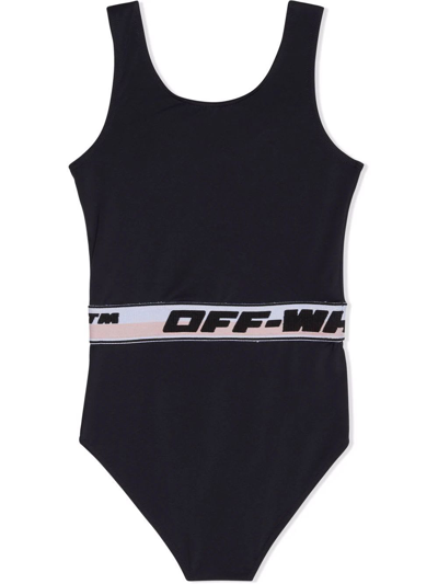 Shop Off-white Kids Black Logo Band One-piece Swimsuit