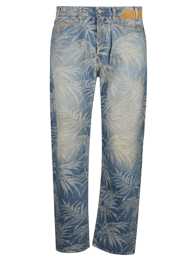 Shop Palm Angels Jungle Loose 5 Pockets Jeans In Blue