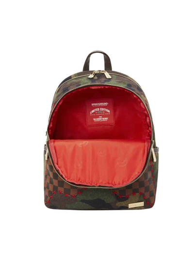 Shop Sprayground Shark Shape Check Backpack In Green/brown