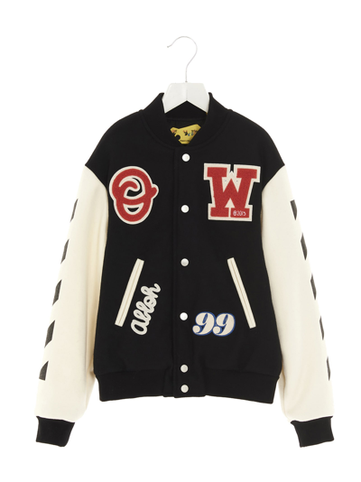 Shop Off-white 'varsity' Bomber Jacket In Black/white