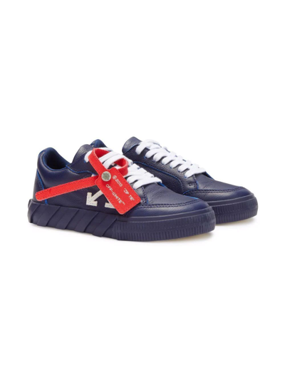 Shop Off-white Kids Navy Blue And White Vulcanized Lace Up Sneakers