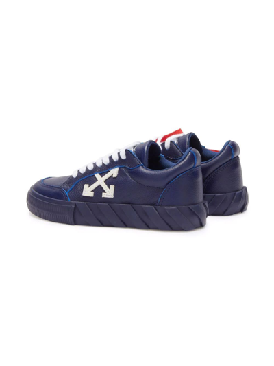 Shop Off-white Kids Navy Blue And White Vulcanized Lace Up Sneakers