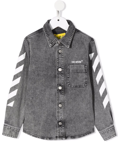 Shop Off-white Kids Ow Rubber Arrow Jacket In Grey Denim In Blue