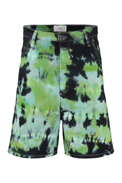 Shop Ami Alexandre Mattiussi Cotton Bermuda Shorts In Green/black