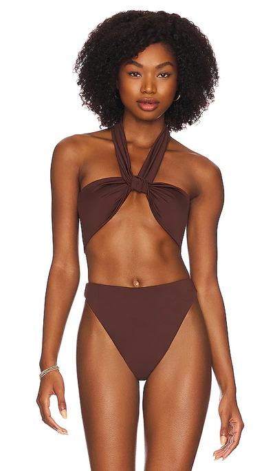 Shop Aexae Wrap Tie Bikini Top In Brown