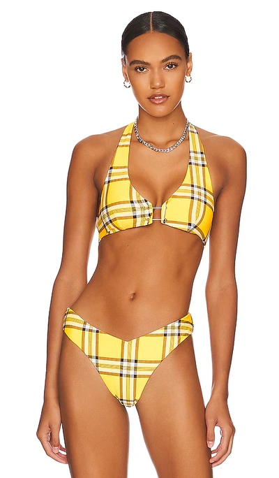 Shop Weworewhat Barbell Halter Bikini Top In Vibrant Yellow 90's Plaid
