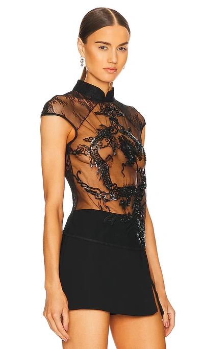 Shop Kim Shui Beaded Dragon Lace Top In Black
