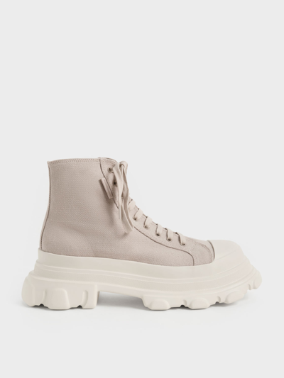Shop Charles & Keith - Canvas Chunky High-top Sneakers In Sand