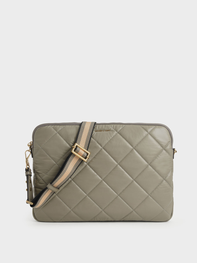 Charles & Keith Celia Quilted Laptop Bag In Taupe | ModeSens