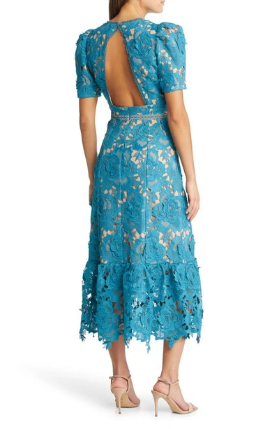 Shop Adelyn Rae Wanda Floral Lace Puff Sleeve Dress In Teal