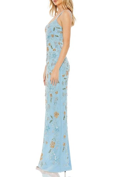 Shop Mac Duggal Floral Beaded Column Gown In Powder Blue