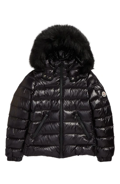 Shop Moncler Kids' Badyf Down Jacket With Faux Fur Trim In Black