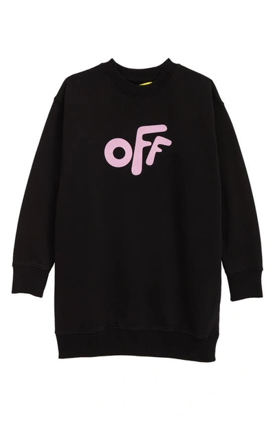 Shop Off-white Kids' Rounded Off Logo Long Sleeve Sweatshirt Dress In Black Pink