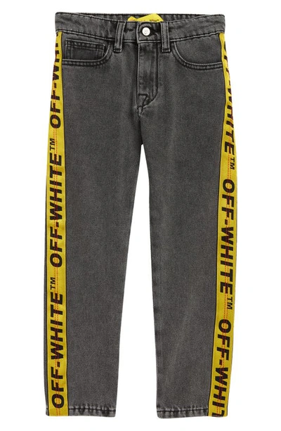 Shop Off-white Kids' Industrial Logo Tape Straight Leg Jeans In Dark Grey Yellow