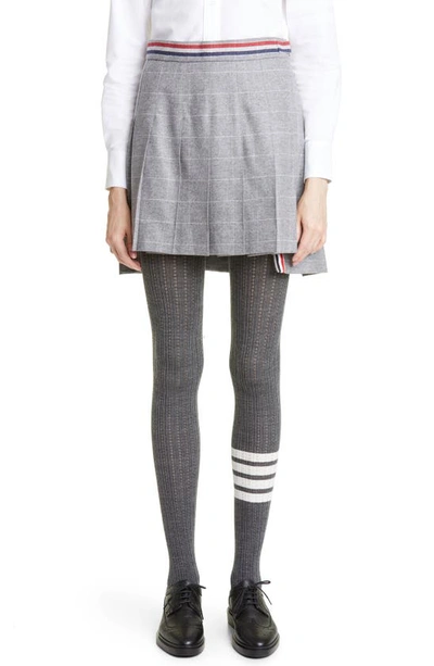 Shop Thom Browne Windowpane Check Split Hem Wool & Cashmere Pleated Miniskirt In Medium Grey