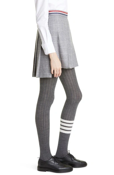 Shop Thom Browne Windowpane Check Split Hem Wool & Cashmere Pleated Miniskirt In Medium Grey