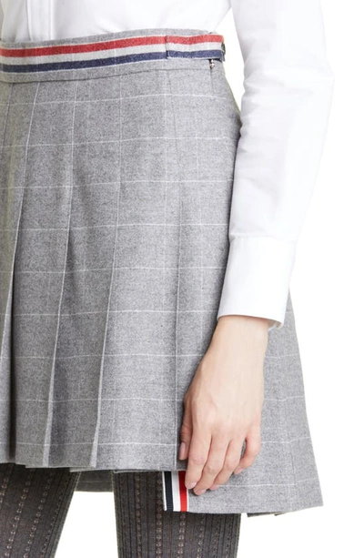 Shop Thom Browne Windowpane Check Split Hem Wool & Cashmere Pleated Miniskirt In Medium Grey