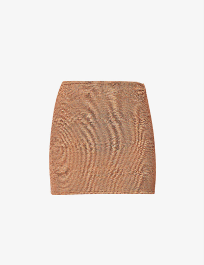 Shop Hunza G Hunza Mini Skirt In Metallic Cocoa