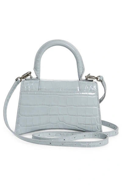 Shop Balenciaga Extra Small Hourglass Croc Embossed Leather Top Handle Bag In Ash Blue