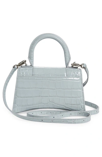 Balenciaga Extra Small Hourglass Croc Embossed Leather Top Handle Bag In Ash Blue