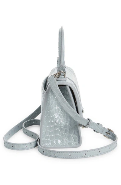 Balenciaga Extra Small Hourglass Croc Embossed Leather Top Handle Bag In Ash Blue