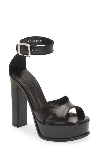 Shop Alexander Mcqueen Butterfly Ankle Strap Platform Sandal In Black/ Silver