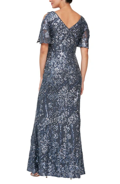 Shop Alex Evenings Sequin Lace Cold Shoulder Trumpet Evening Gown In Charcoal