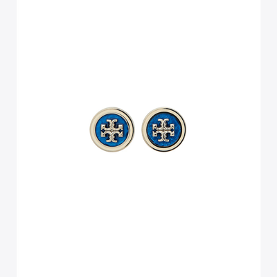 Shop Tory Burch Kira Enamel Circle-stud Earrings In Tory Silver / Blue Multi